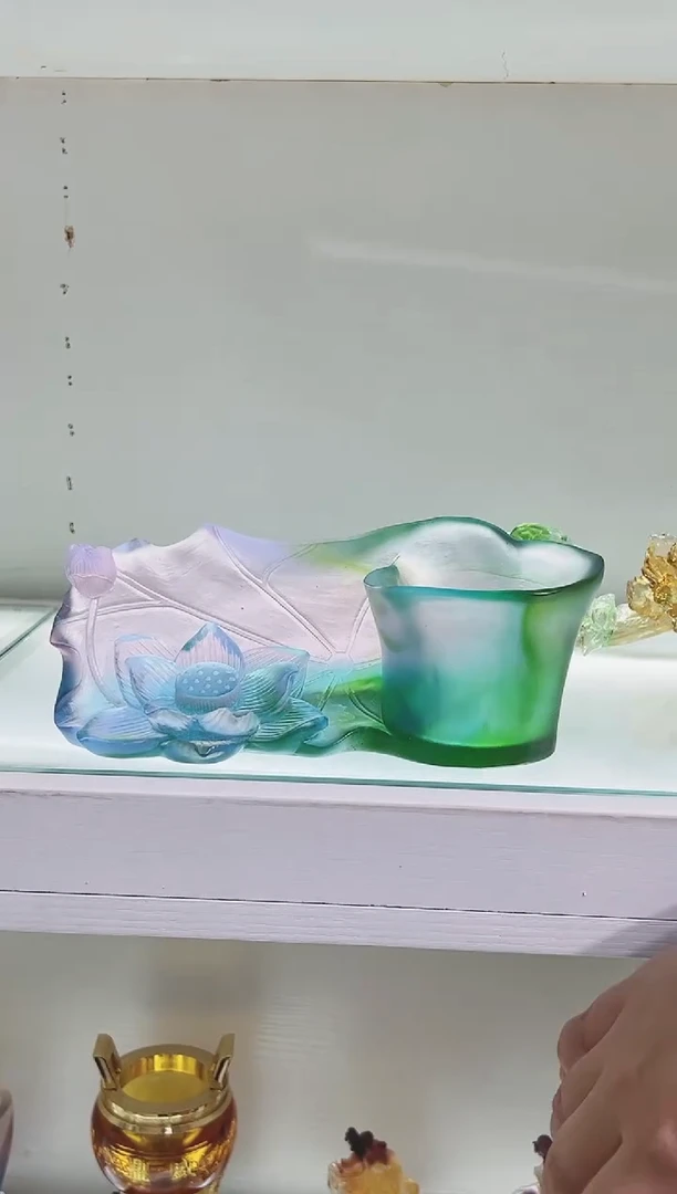 手工艺品琉璃古法琉璃荷花笔筒