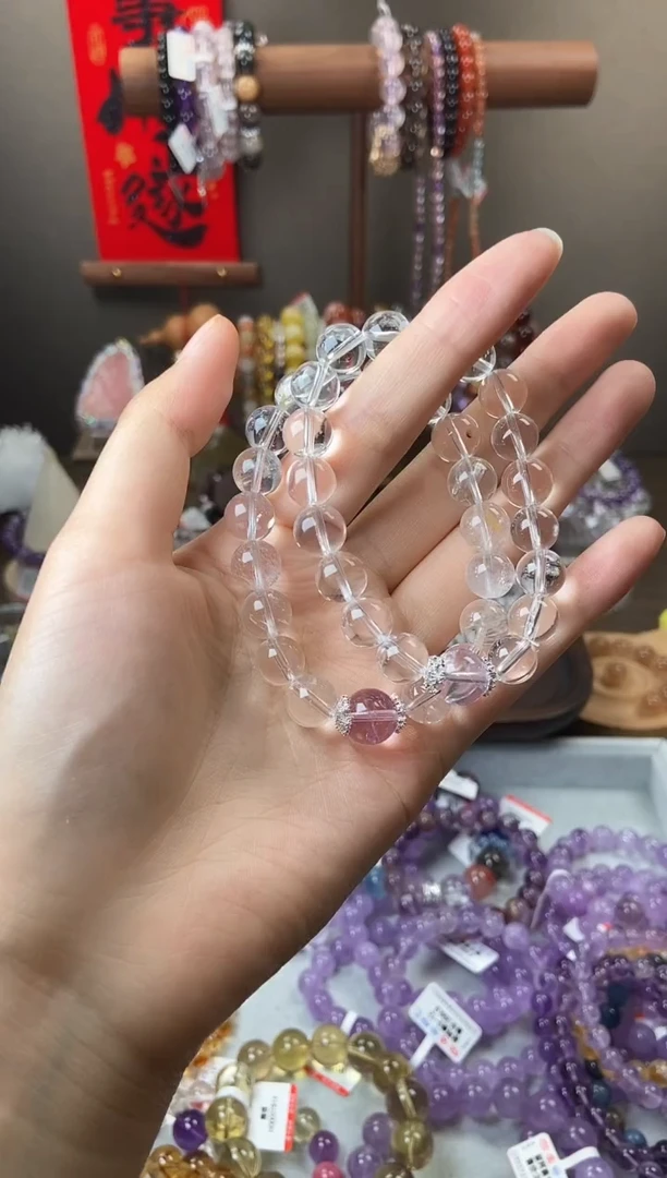 水晶手链未镶嵌10mm白水晶设计微瑕