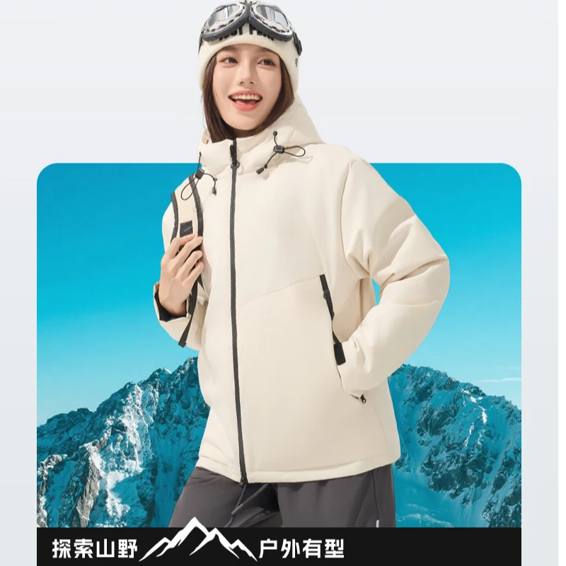 【全额运补】90白鸭绒男女同款户外防水羽绒+棉羊毛冲锋软壳衣6619