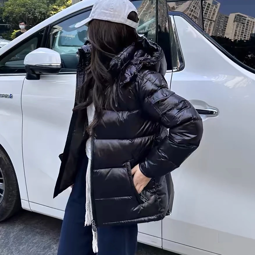 9655#欧货泡芙羽绒服女新款中长款连帽宽松白鹅绒保暖面包外套