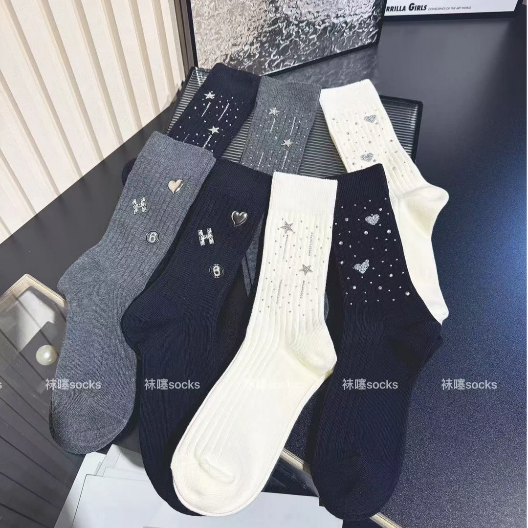 春季新款纯色系列重工轻奢烫钻高级感时尚外穿搭配鲨鱼裤专用袜