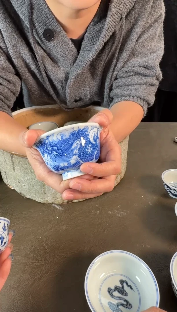 杯子陶瓷刘建锋窑仿清穿云龙大压手杯