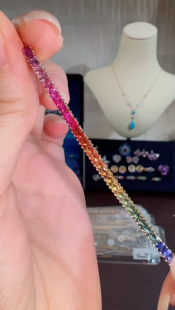 手链彩色蓝宝石18K金镶嵌BB4771#-Y#52