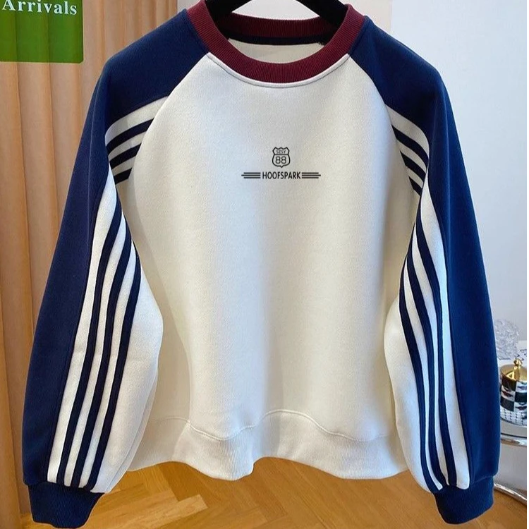 大码韩系插肩袖印花圆领卫衣男女秋冬季潮流宽松百搭套头外套上衣