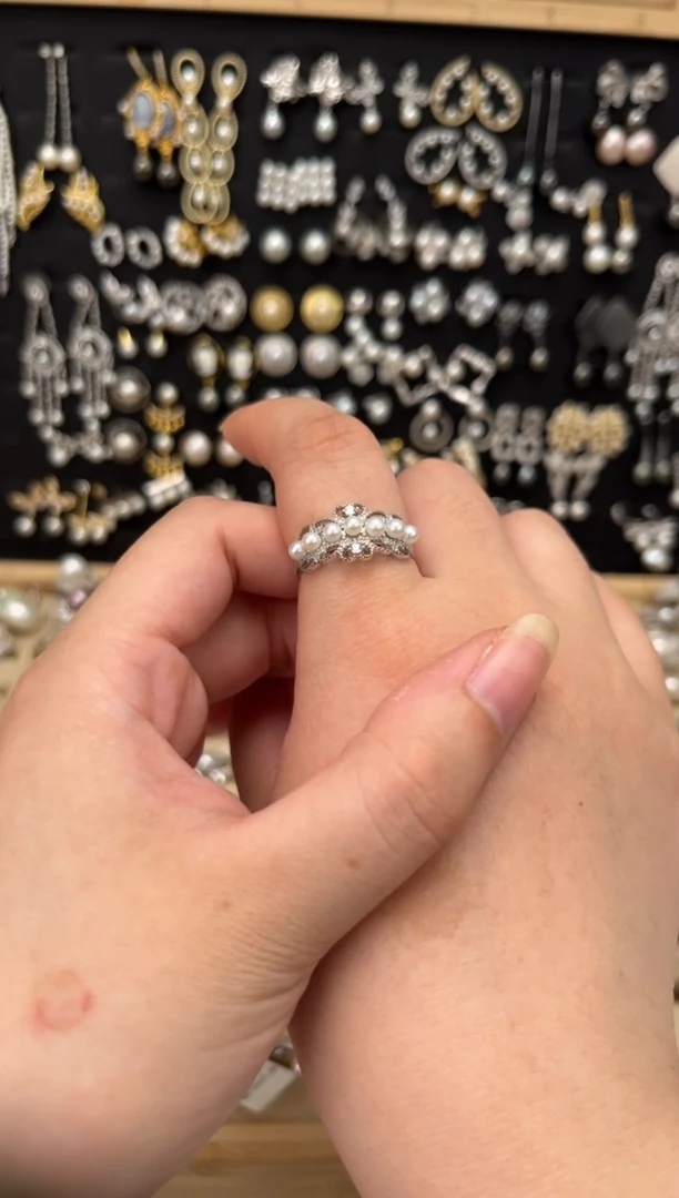 戒指银S925镶嵌淡水珍珠S925淡水戒指（有暇）