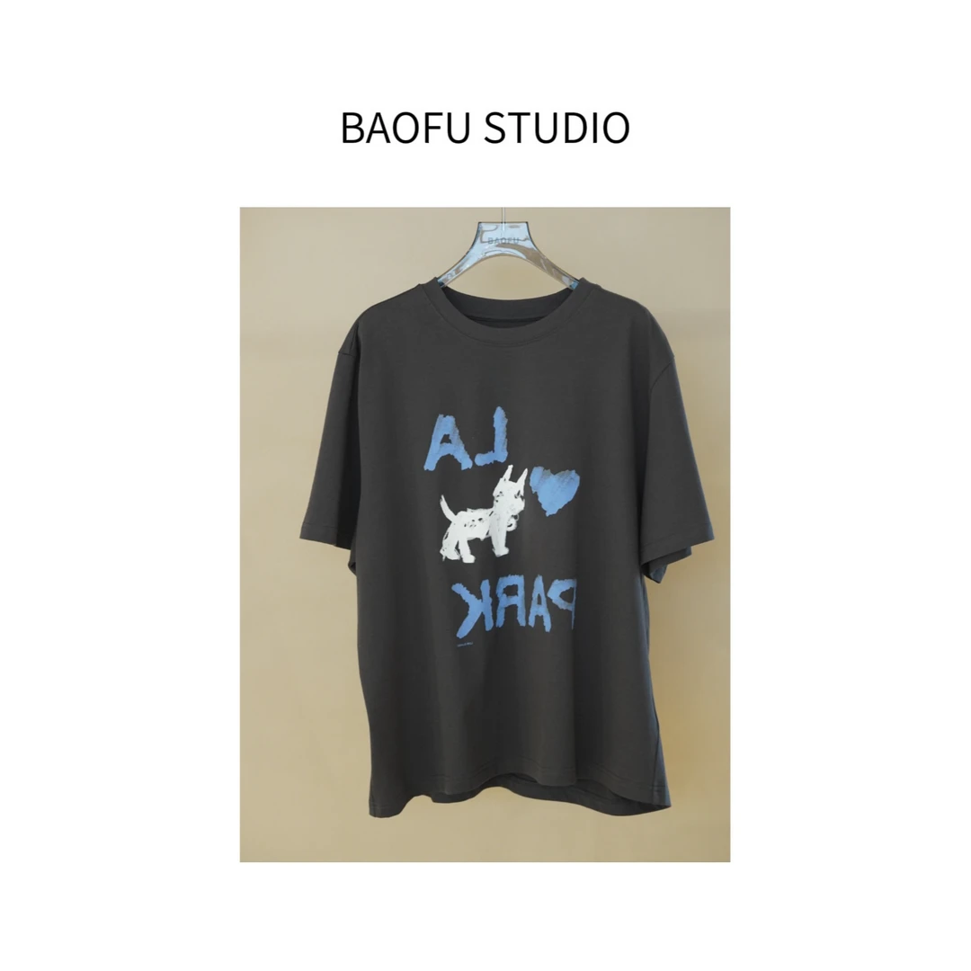 BAOFU studio | 潦草小狗阔版T恤无性别圆领宽松半袖舒适棉质大T