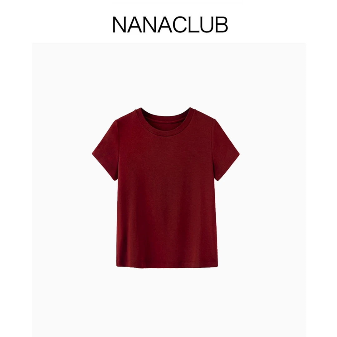 NANACLUB 短版圆领正肩T短袖 醋酸天丝软糯丝滑 裸感超弹修身显瘦
