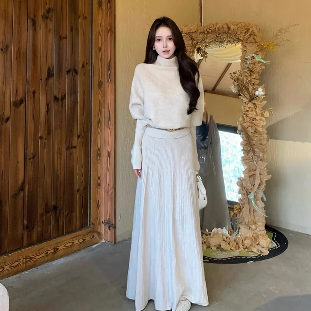 冬季慵懒感针织上衣+半身裙高级感套装