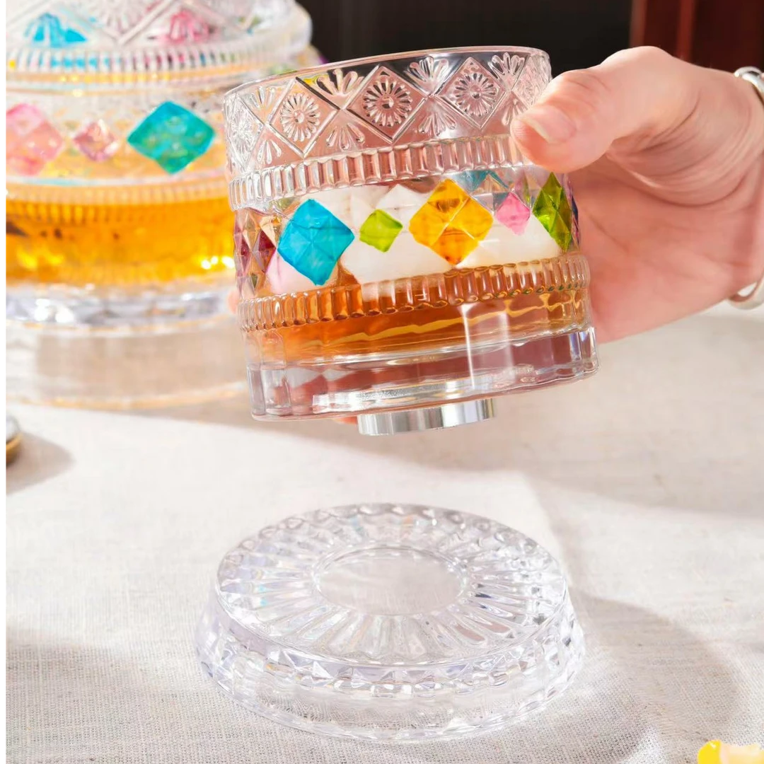 [璃小史]彩绘星钻款解压杯彩盒装复古创意旋转无铅洋酒杯网红欧式