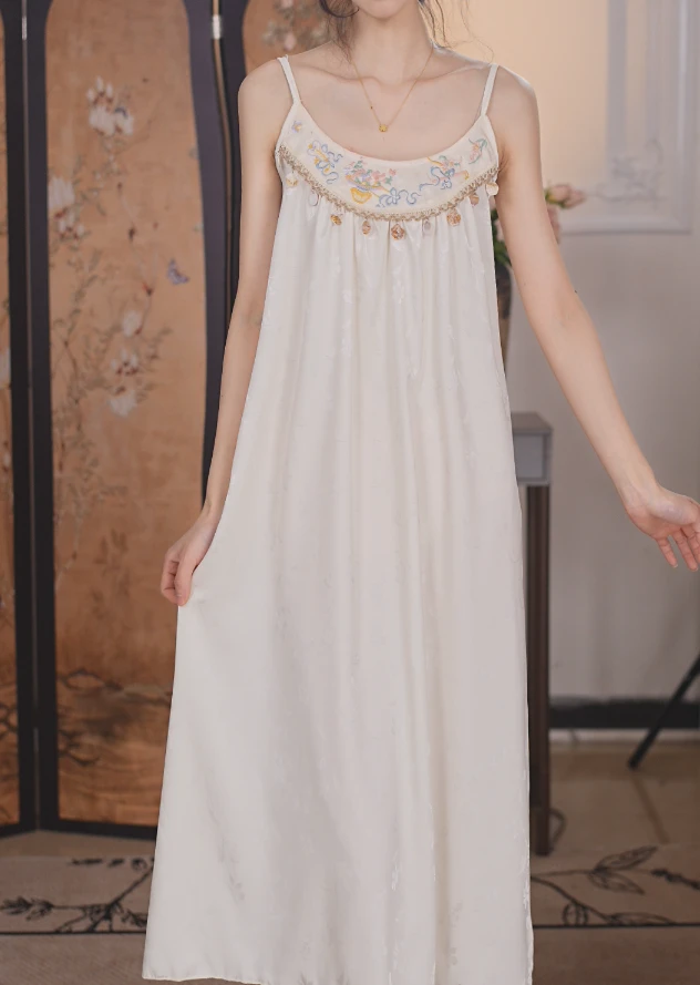 【裙子】舒灵XH-勇-2025夏季国风女复古銮金汉服印花睡衣家居服