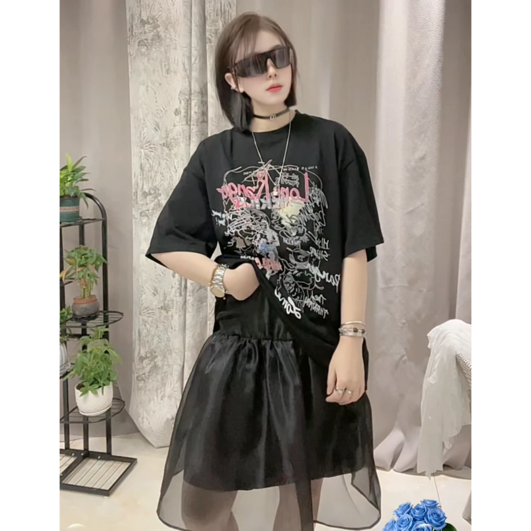 韩国东大门春季新款卡通涂鸦印花半袖宽松百搭圆领短袖T恤女上衣