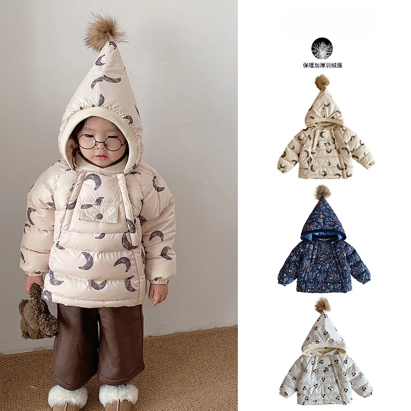 儿童冬女童精灵帽鹅绒羽绒服北欧风女童宝宝三防保暖尖尖帽外套