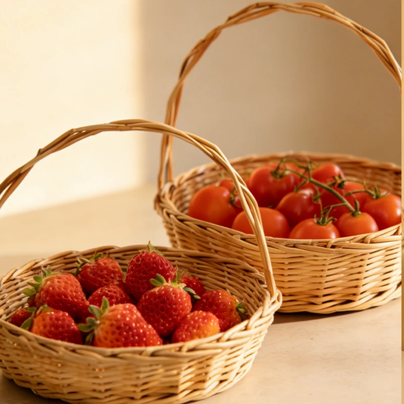 藤编柳编水果篮子家用厨房桌面编织花篮收纳筐鸡蛋水果盘馒头筐