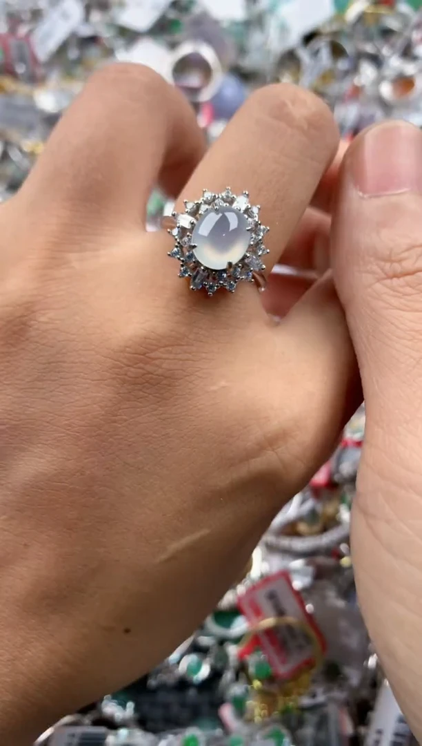 银S925镶嵌戒指翡翠555              3