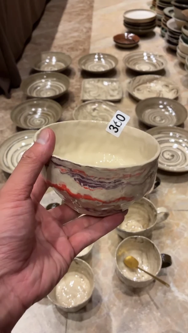 瓷片秋360手工绞胎泥粉碗1个