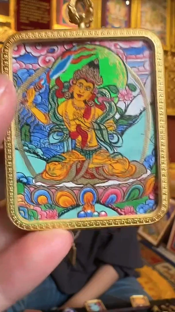 吊坠文殊菩萨热贡纯手绘唐卡
