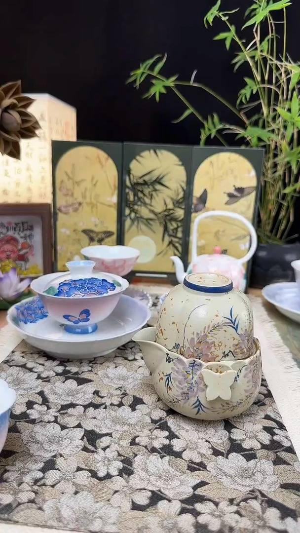 魏**啦紫藤花手抓壶+梅花杯