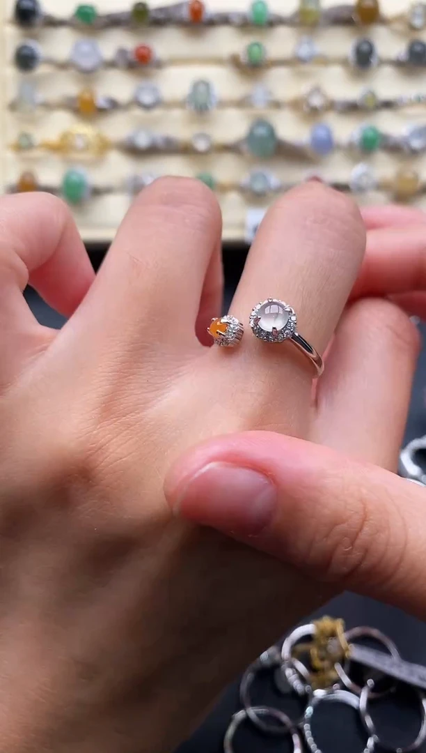 银S925镶嵌戒指翡翠4444444+3