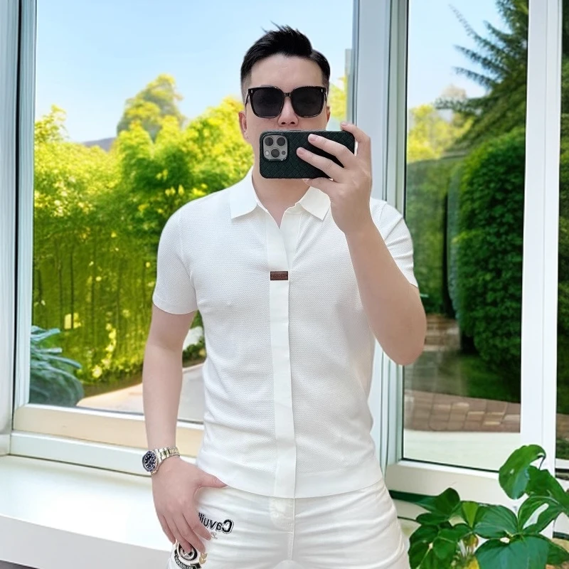 娜罗普西时尚新款夏季潮牌简约冰丝短袖POLO衫男时尚修身帅气T