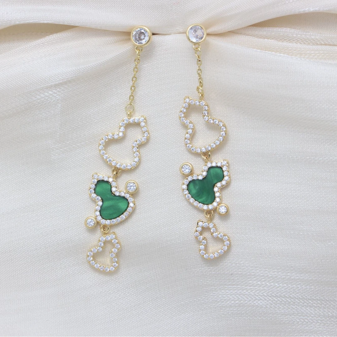 铜合金贝壳耳饰 071葫芦原创设计休闲风耳钉绿色色