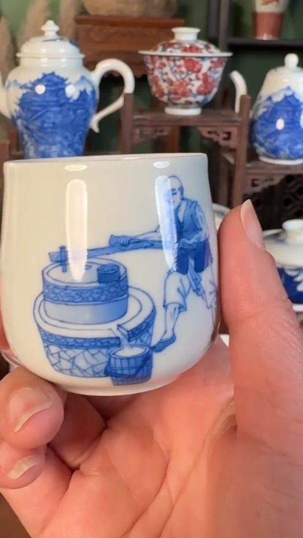 杯子陶景德镇手工手绘柴窑茶具U194
