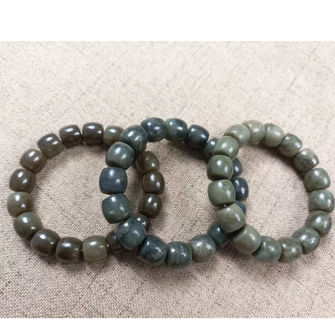 【欣玉甄选】和田玉高货且末麻糖直切手串D-9约12-14mm