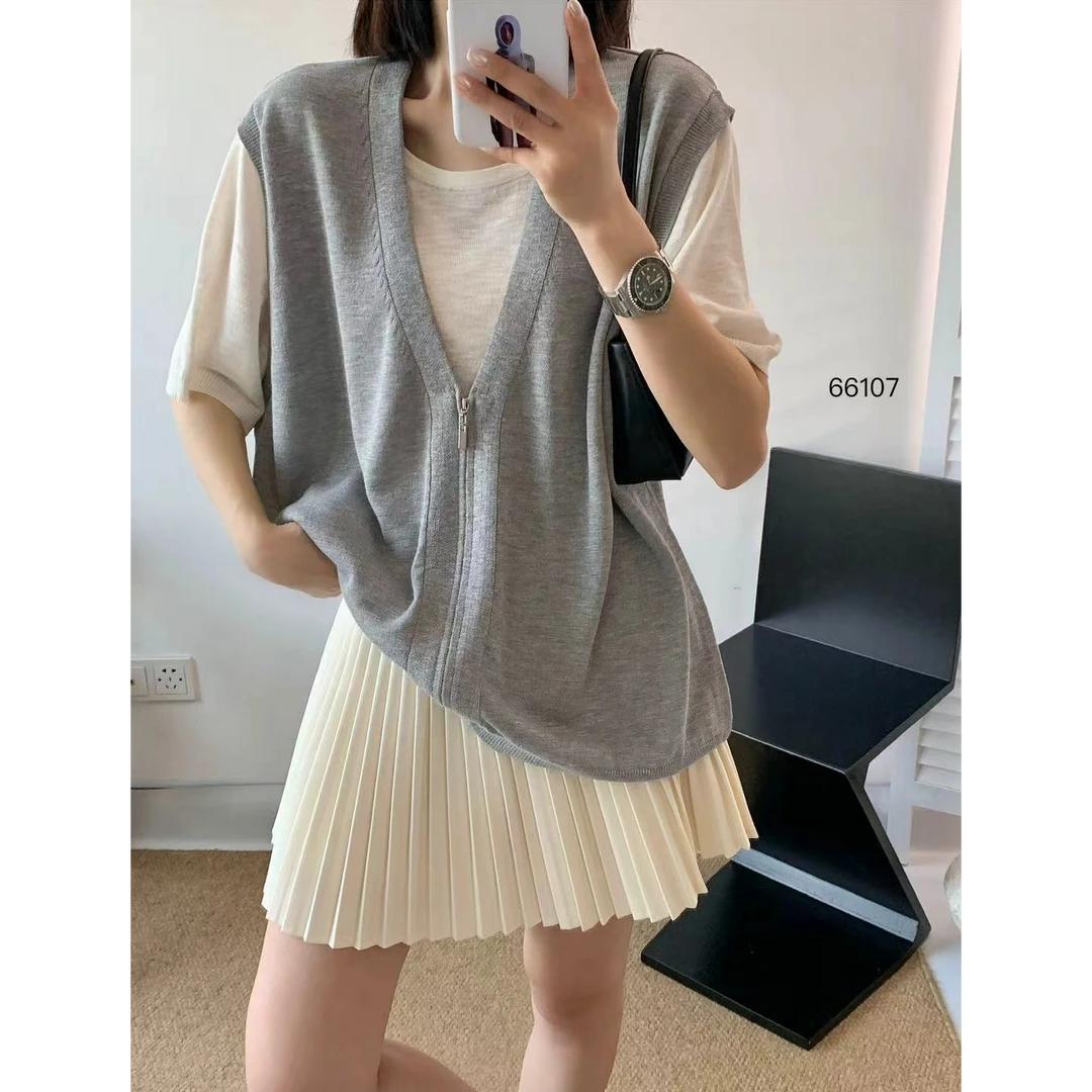 时尚拉链假二件上衣6107