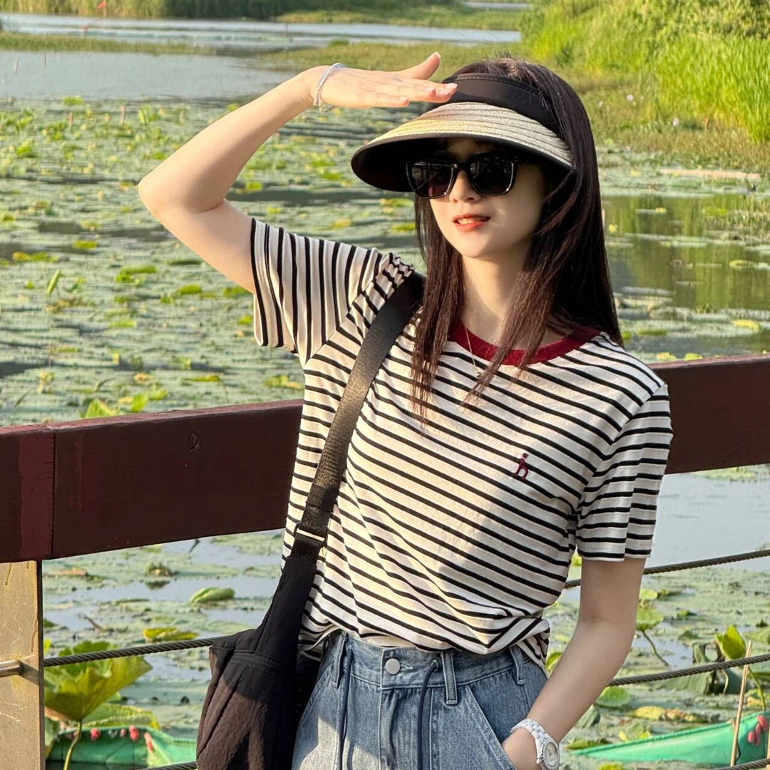 Y.M | 条纹油画 新时尚松弛减龄款条纹圆领短袖T恤1081