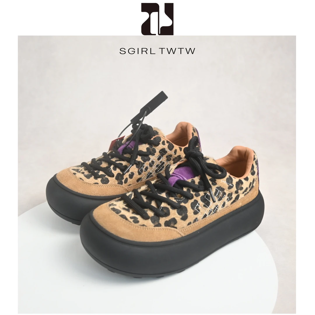 SGIRL TWTW日系豹纹丑萌大头鞋2025新款轻软户外百搭厚底阿甘鞋女