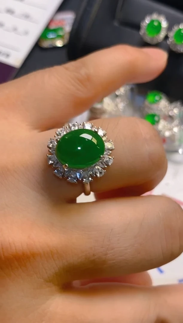 翡翠银S925镶嵌耳饰天然