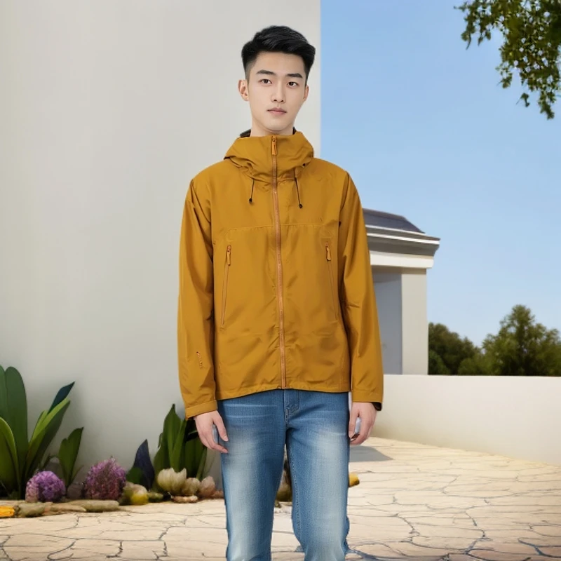 蕉板户外LW溢胶春秋运动透气户外防风防水连帽宽松冲锋衣轻量硬壳