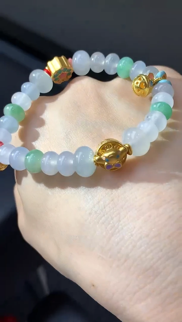 足金镶嵌手链翡翠430-中国好珍宝
