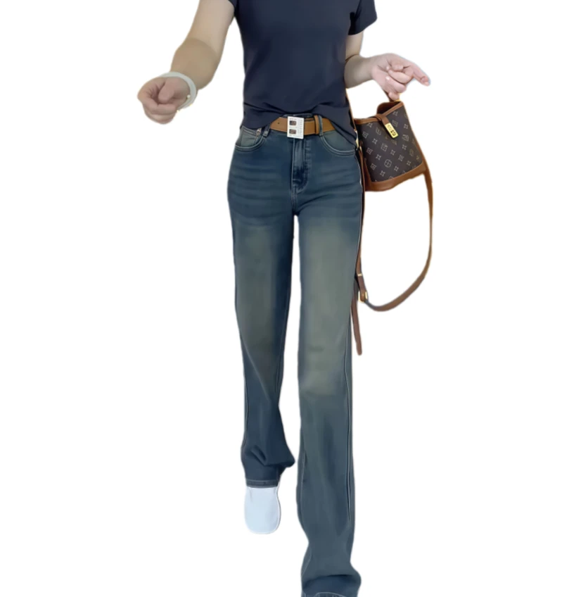 2025年上新款女士直筒牛仔裤胖妹妹宽松梨型身材腿粗高腰显瘦裤子