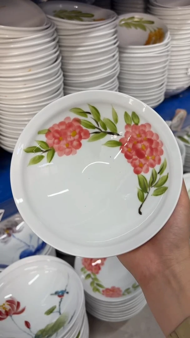 瓷片景德镇高温陶瓷食品级手绘釉中彩-大斗笠碗