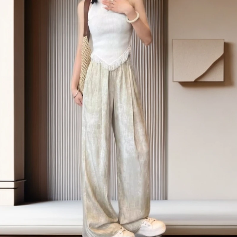 【雅岚女装】时尚洋气显瘦棉麻扎染阔腿裤女夏季薄款高腰宽松休闲