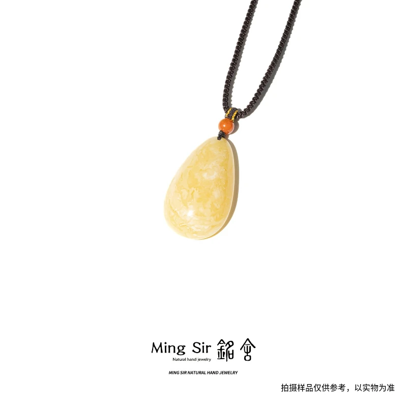 【铭舍 安屹浓花高微瑕】大克重蜜蜡水滴项链吊坠国风蜜蜡原矿原石