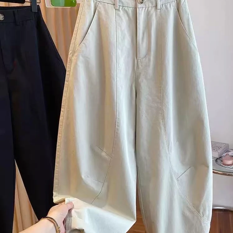 1079新品爆款阔腿休闲弯刀裤女春季宽松高腰百搭镰刀裤长裤女ins