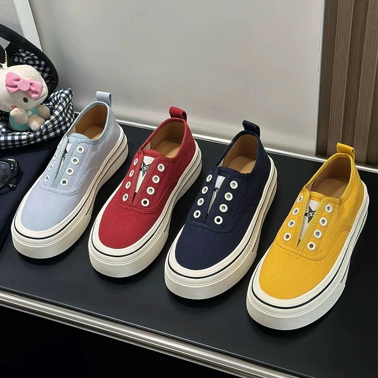 厚底一脚蹬帆布鞋女2025春夏新款爆款百搭休闲鞋舒适软底懒人板鞋