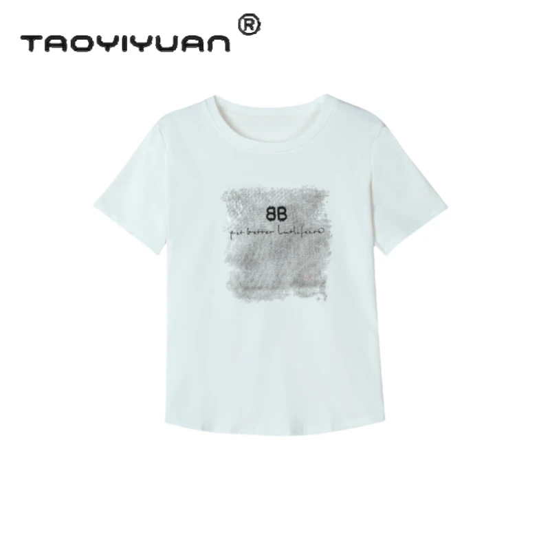 【太古仓渠道】轻奢重工烫钻女士棉T圆领显瘦短袖夏潮T恤