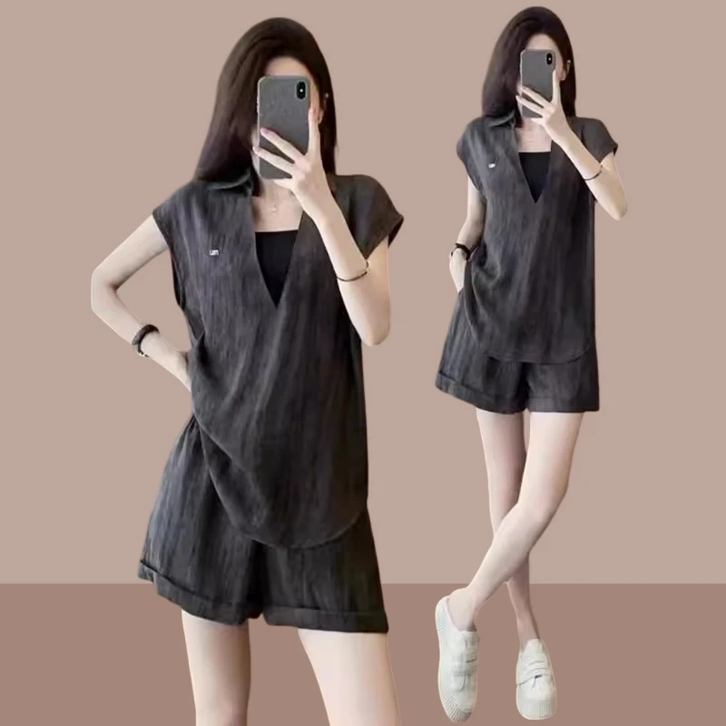 欧货短裤套装女士2025新款小个子夏季时尚洋气减龄显瘦遮肉两件套