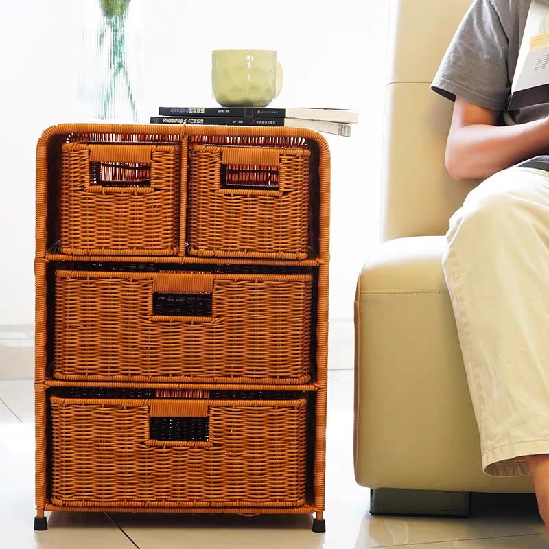 仿藤编床头柜北欧风卧室床边柜子客厅储物整理收纳柜40*30*55
