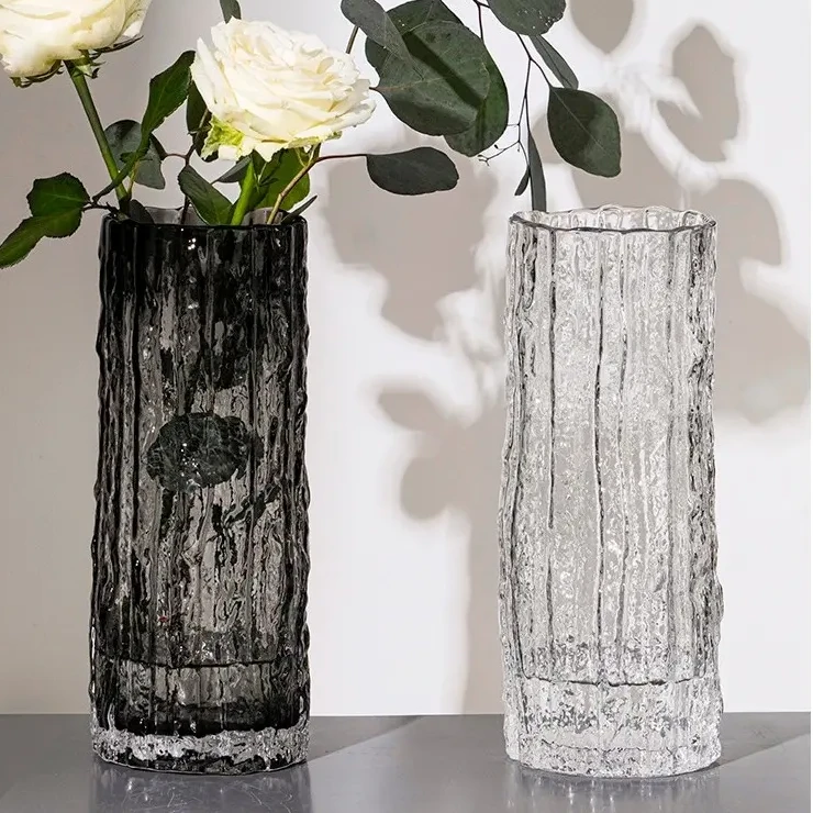 加厚款ins风客厅餐桌摆件网红极冻冰川花瓶玻璃透明花卉插花鲜花