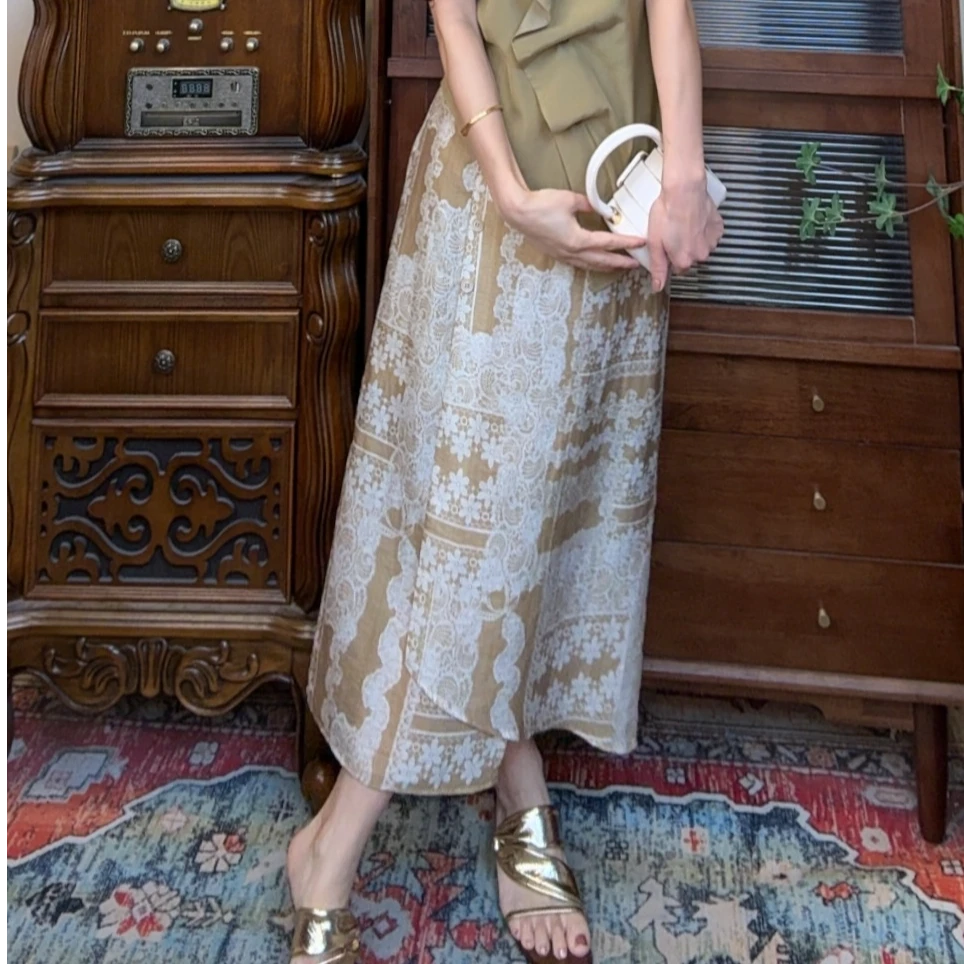 【十一港风】复古高级感时尚印花不规则下摆半身裙2506B1228