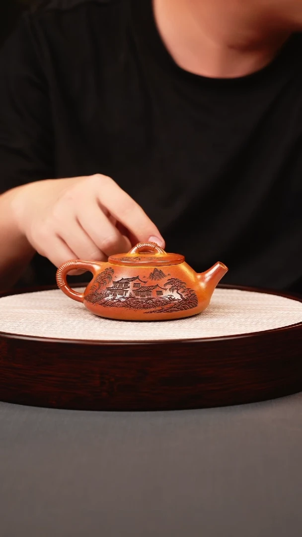 茶壶紫砂火云烧线瓢