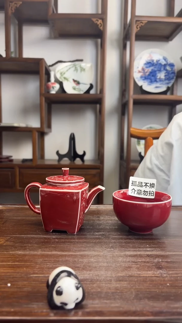 瓷片国韵瓷坊-手绘孤品郎红套装