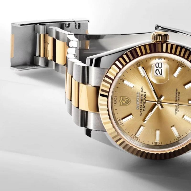 SARWOO/商沃轻奢金表日之志条钉系列全自动机械表男防水进口机芯