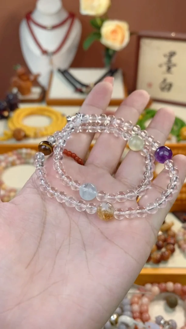 水晶手链未镶嵌水中月白水晶双圈5mm