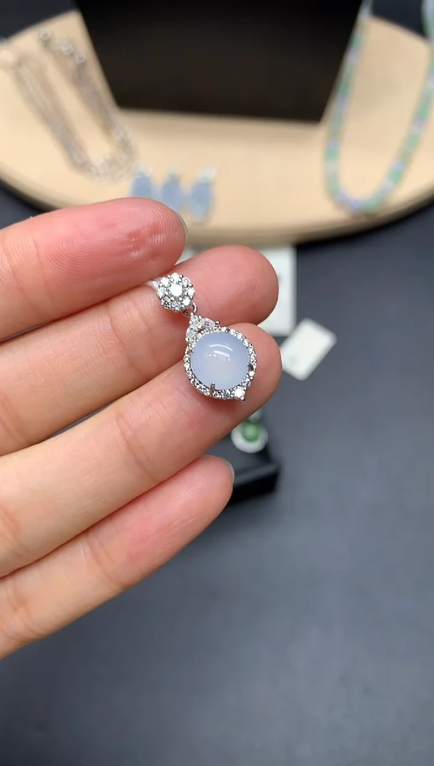 翡翠银S925镶嵌吊坠(不含链)蛋面【无服务费】