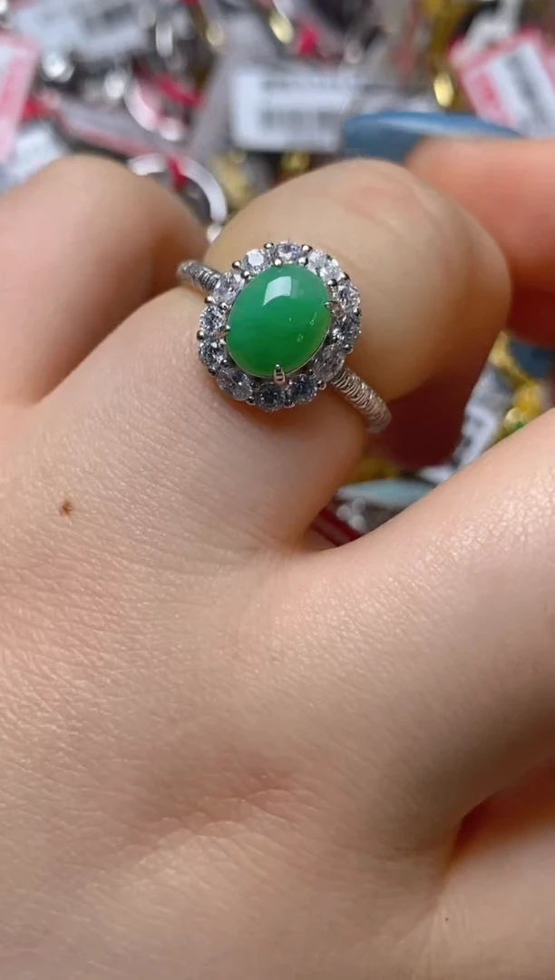 银S925镶嵌戒指翡翠百内无证书