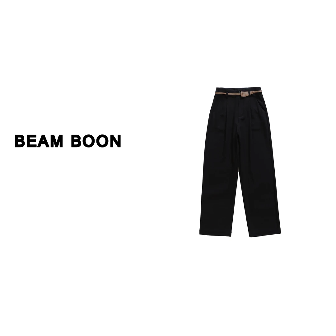 Beam Boon |【糯米裤】立体压褶高腰羊毛混纺直筒阔腿裤